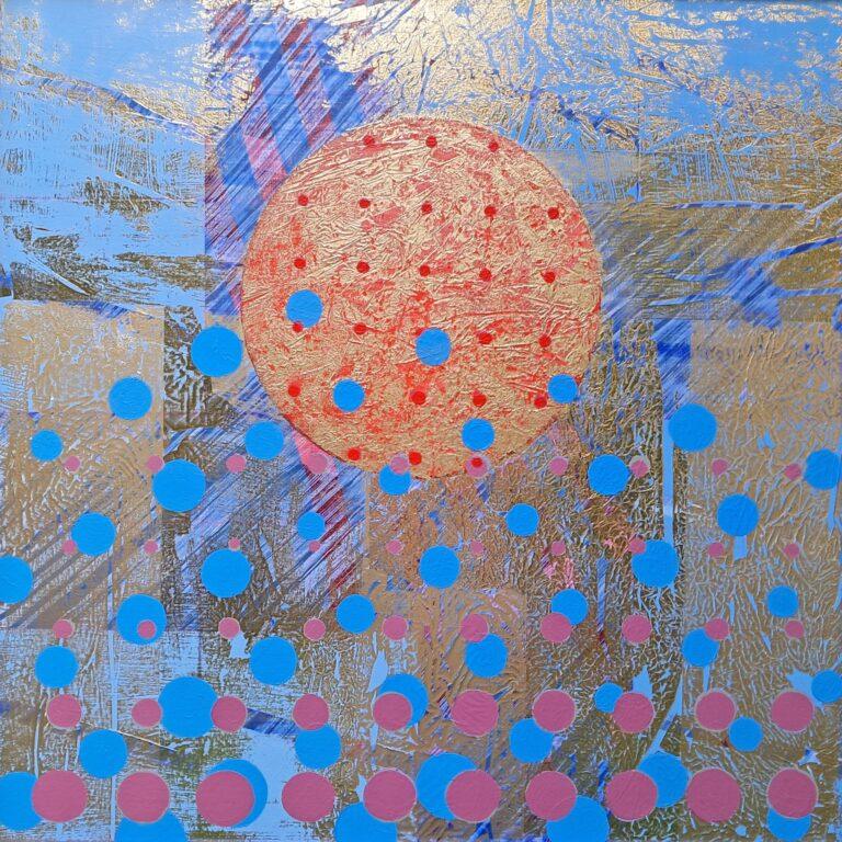 A.Jadczuk,Pejzaż 2,akryl i płatki złota na płótnie,80x80cm.2023