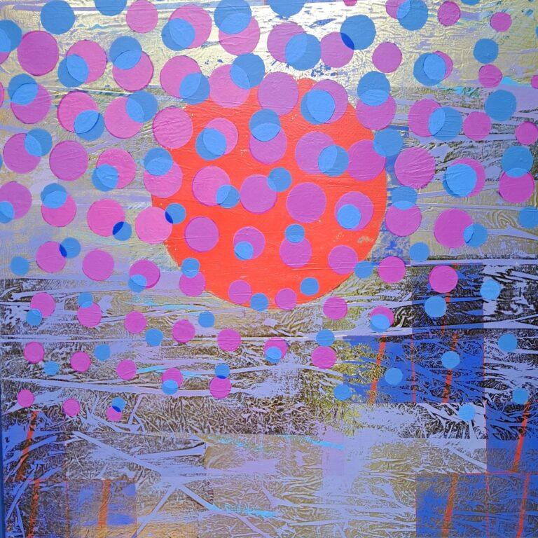 A.Jadczuk,Pejzaż1,akryl i płatki złota na płótnie,80x80cm.2023